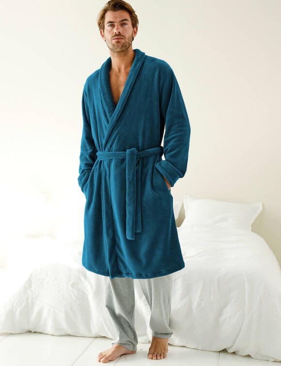 Robe de chambre toucher peluche (bleu paon) Robe de chambre toucher peluche (bleu paon)